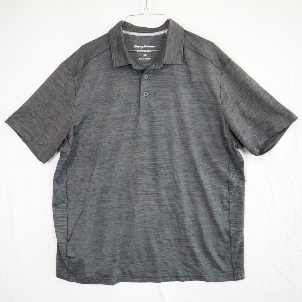 Tommy Bahama Polo Shirt Mens Large Island Zone Tropical Gray Floral Short Sleeve
